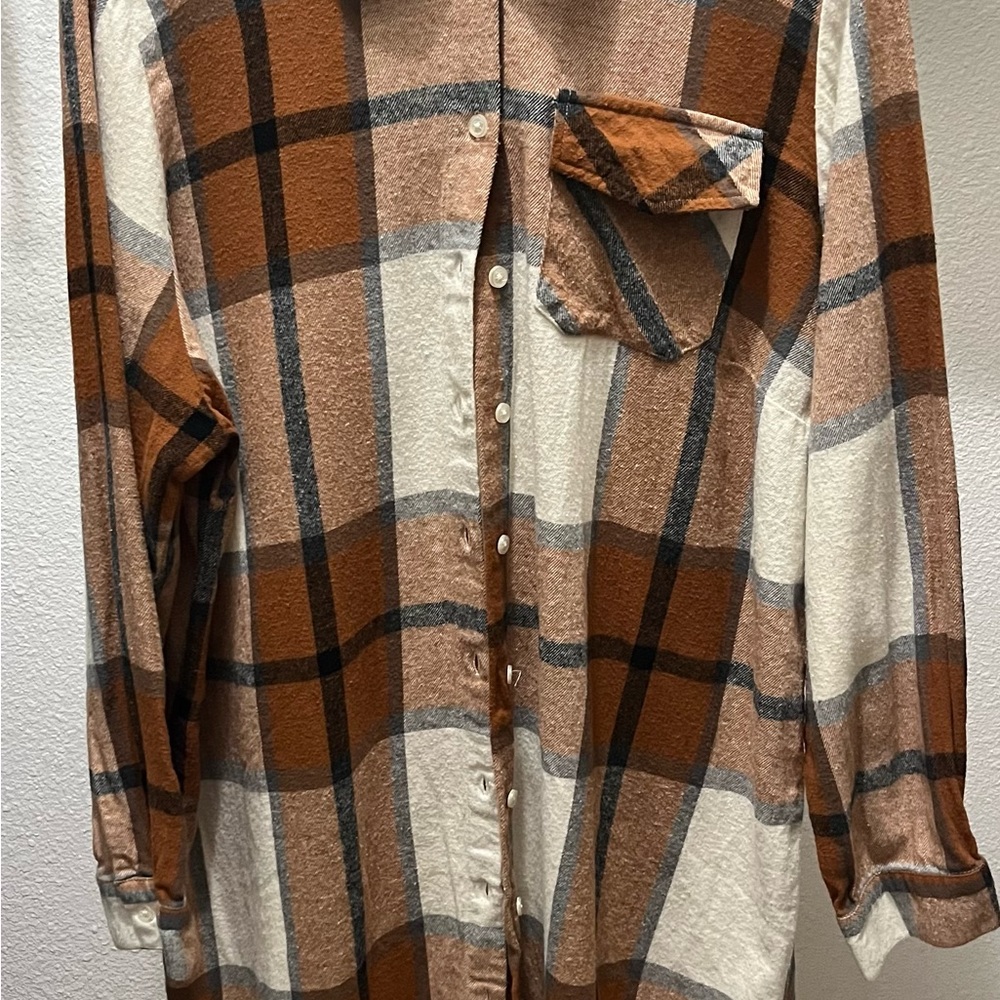 Torrid Brown and White Plaid Long Cardigan